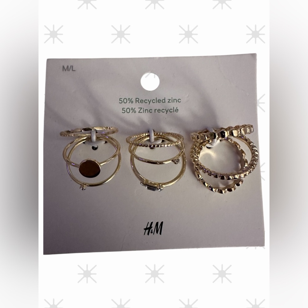 #608 H&M 9pc Gold-Tone Ring Set NEW